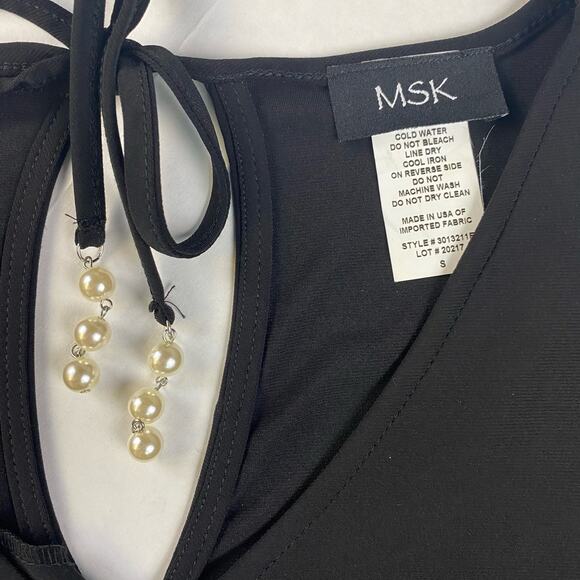 MSK LBD Faux Pearls V-Neck Keyhole Back Holiday Party Girly Dress Black Women S - Picture 5 of 5